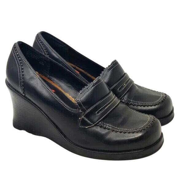 Black Y2K Wedge heel Loafers Size US 9.5 - Picture 3 of 8